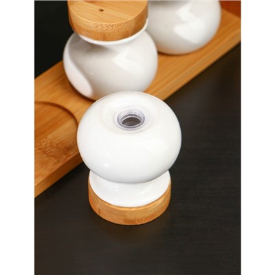 Набор для специй BellaTenero, 50 мл, набор 7 шт., на бамбуковой подставке, фарфор, белый