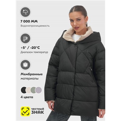 Куртка женская зимняя с капюшоном большого размера черного цвета 1170Ch