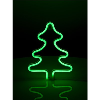 Неоновая вывеска «Ёлка» 20 × 25 см, батарейки ААх3 (не в комплекте), USB, свечение зелёное
