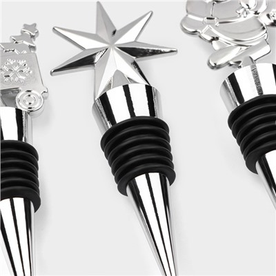 Набор пробок для бутылок Доляна «Новогодний», 3 шт., серебристый