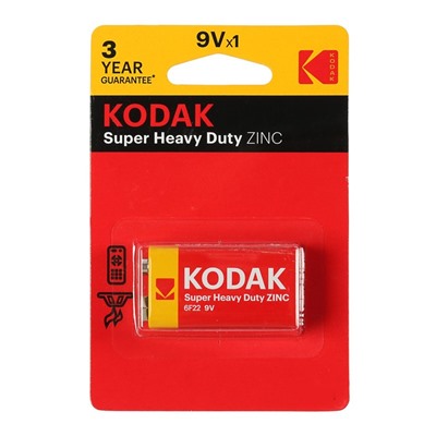 Батарейка солевая Kodak Super Extra Heavy Duty, 6F22-1BL, 9В, крона, блистер, 1 шт.