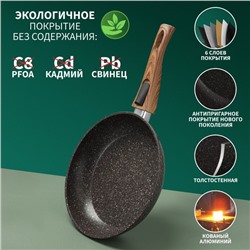 Сковорода Magistro Granit, d=22 см, съёмная ручка soft-touch, антипригарное покрытие, индукция, кованый алюминий, чёрная