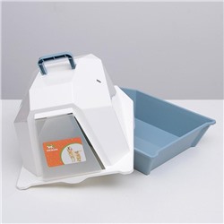 Туалет для кошек фигурный закрытый с совком, 54×37×40 см, бело-серый