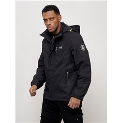 Куртка спортивная мужская весенняя с капюшоном черного цвета 88023Ch