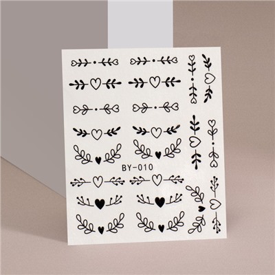 Слайдеры для ногтей «Сердечки и веточки», чёрные