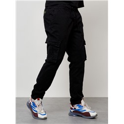 Джинсы карго мужские с накладными карманами черного цвета 2413Ch