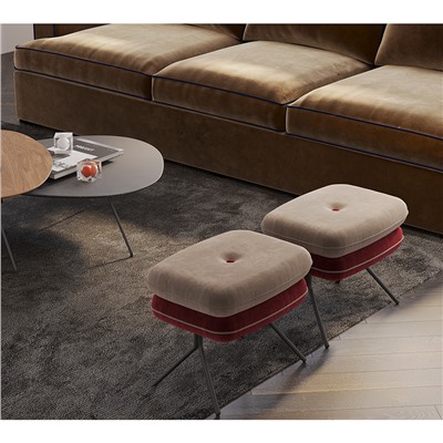 Пуф Pea, велюр, бежевый/бордовый