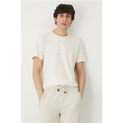 T-shirt bawełniany męski z dzianiny strukturalnej z elastanem kolor beżowy