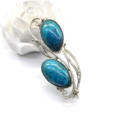Брошь из хризоколлы в посеребрении 55*23мм.