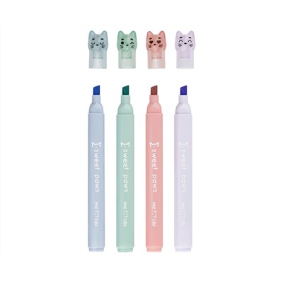 Набор текстовыделителей MESHU "Paw pastel", 04цв., пастельные цвета, 1-4мм, блистер с европодвесом