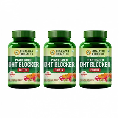 Набор натурального блокатора ДГТ с Биотином (3 x 60 кап), Plant Based DHT Biotin Set, произв. Himalayan Organics