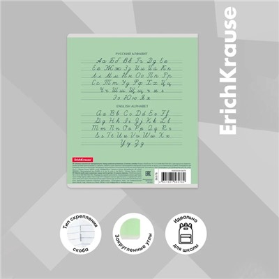 Тетрадь 12 листов в узкую линейку, ErichKrause «Классика», обложка мелованный картон, блок офсет 100% белизна, зелёная