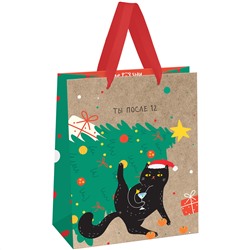 Пакет подарочный НГ 18*23*10см MESHU "NY cat" крафт MS_61636/12/Китай