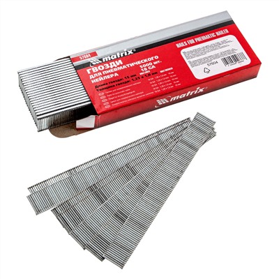 Гвозди для пневматического нейлера, длина 15 мм, ширина 1.25 мм, толщина 1 мм, 5000 шт Matrix