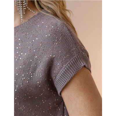 Джемпер с цельнокроенным коротким рукавом из хлопковой пряжи с пайетками.