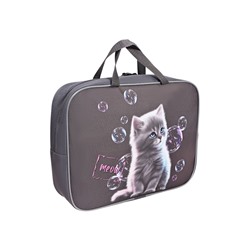 Папка с ручками текстильная А4, 350×270×80 мм, Stavia «Котенок с мыльными пузырями»