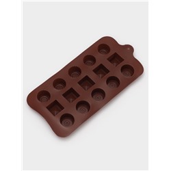 Форма для конфет и шоколада Доляна «Кружочки, квадратики», силикон, 21.5×10.4×1.5 см, 15 ячеек, коричневая