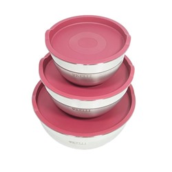 Набор Мисок KELLI KL-232 нерж  с крышками КРАСНЫЙ обьем 1,6л 2,7л 4,4л мерная шкала (12)