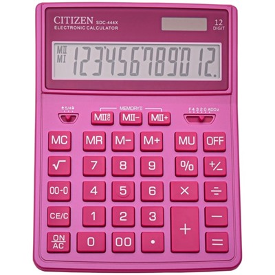 Калькулятор настольный Citizen SDC444XRPKE,12 разрядов, двойное питание, 155×204×33 мм, розовый