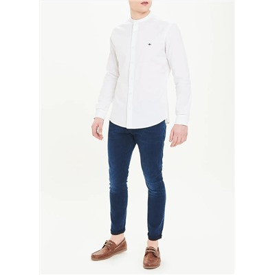 Long Sleeve Slim Fit Grandad Collar Oxford Shirt