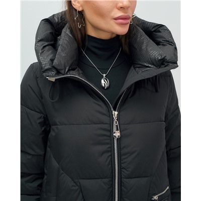 Куртка зимняя женская с капюшоном модная черного цвета 3193Ch