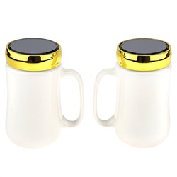 Кружка фарфоровая "Любовь" 480мл, д7,9см h13,5см, глянцевая глазурь, с деколью, цвет - белый, пластмассовая, винтовая крышка, герметичная, с силиконовым уплотнителем, д/горла 6,3см, д/основания 6см, набор 2 штуки, в подарочной коробке (Китай)