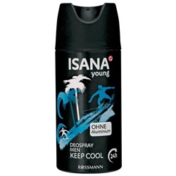 ISANA Young Deodorant spray Men Keep Cool Исана Янг спрей-дезодорант Мужской Сохрани хладнокровие без аллюминия 150 г