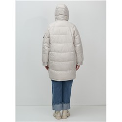 Куртка зимняя женская с капюшоном модная бежевого цвета 7341B