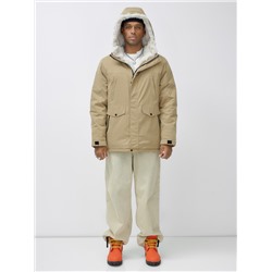 Парка мужская зимняя удлиненная с мехом горчичного цвета 8755G