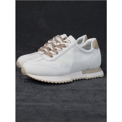 05-PDJ66-1 WHITE/BEIGE Кроссовки женские (натуральная кожа)