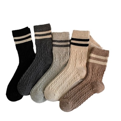 Retro demi-season keep warm woolen knee socks, cashmere, Korean style, increased thickness, mid-length