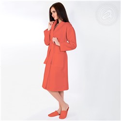 Халат женский вафельный запашной с капюшоном коралл