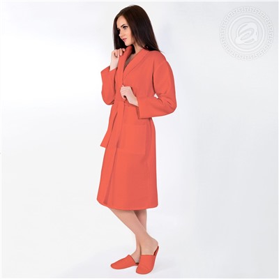 Халат женский вафельный запашной с капюшоном коралл