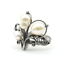 Кольцо с жемчугом "Брусника" 21*24мм., размер-20