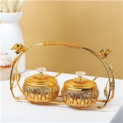 Сахарницы «Бонжур», с ложками, на подставке, набор 2 шт., металл, золотистые