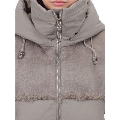 23-696 GRAY/BEIGE Куртка зимняя женская (холлоффайбер 150 гр., искусственная дубленка)