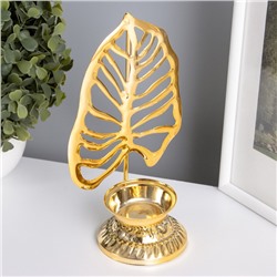 Металлический подсвечник на 1 свечу «Пальмовый лист на подставке», золото, d=4.7 см, 7.5×10.5×20 см