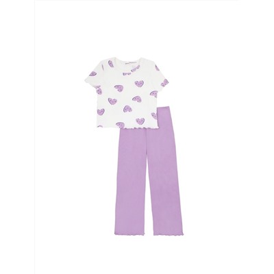 Пижама для девочки YLA 7750400202 Молочный сердца фиолетовый Baby Boom