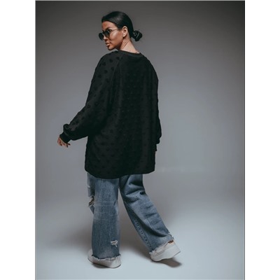 Свитшот Ребекка махра сердечки чёрный Лт