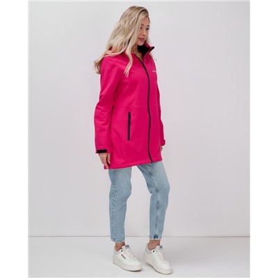 Парка спортивная женская с капюшоном softshell розового цвета 9568R