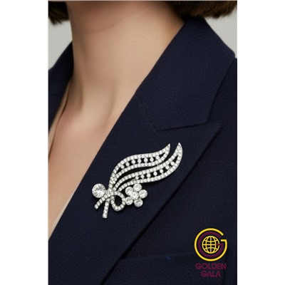 Брошь средняя "Веточка со стразами"  БР4/8