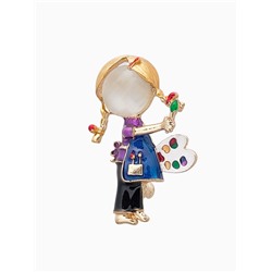 Брошь «Девочка художник», цветная в золоте