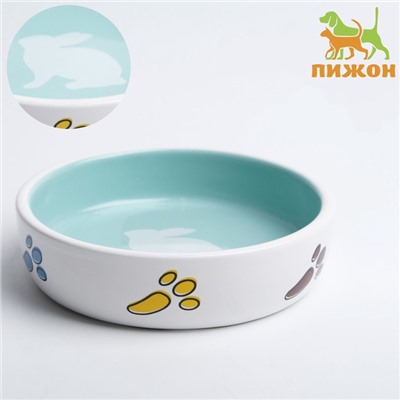 Миска керамическая "Заяц" 200 мл, 12 x 3 cм, белая/зелёная