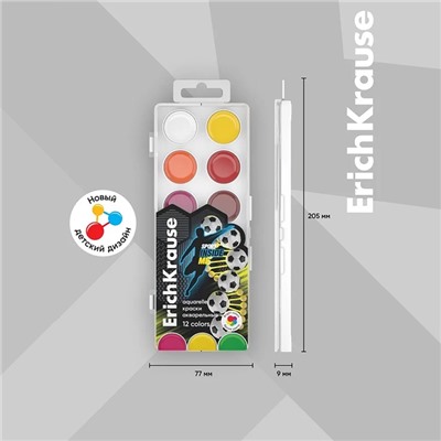 Акварель ErichKrause Sport DNA, 12 цветов, без кисти, пластиковая коробка, европодвес