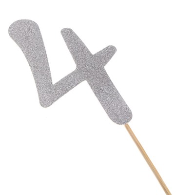 Топпер в торт «4», цвет серебро