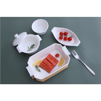 Форма для запекания BellaTenero, 1 л, 25.6×14.9×6.2 см, с бамбуковой крышкой, керамика, белая