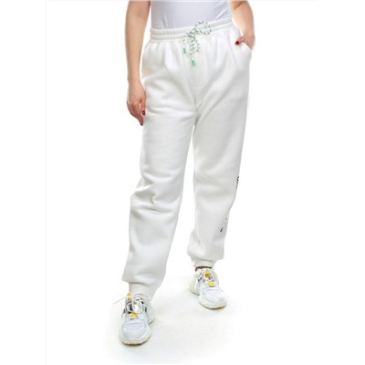 M053 WHITE Брюки спортивные женские на флисе (100% хлопок) 7986