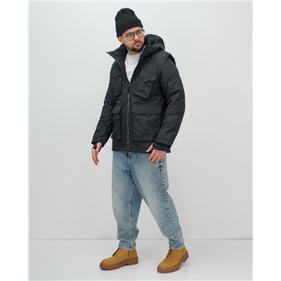 Куртка - жилетка трансформер 2 в 1 мужская зимняя черного цвета 2409Ch