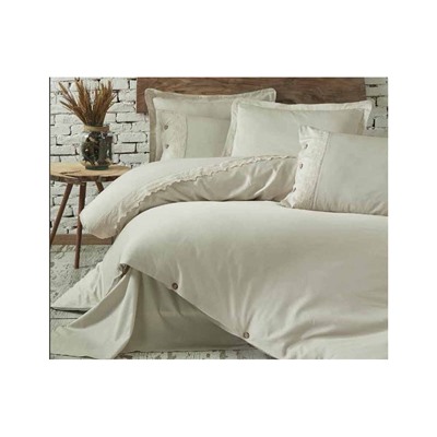 2 сп. Евро Комплект Постельного Белья Cotton Saten Belinda Bej Çift - EcoCotton