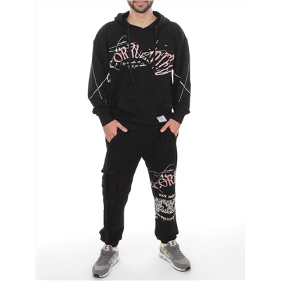 2622/7362 BLACK Костюм спортивный мужской (75% хлопок, 20% полиэстер, 5% спандекс)